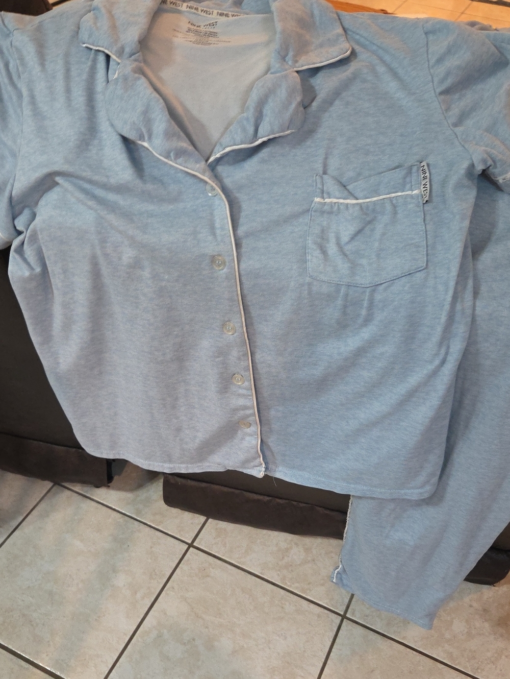 Nine West Light Blue Pajama Set with White Trim